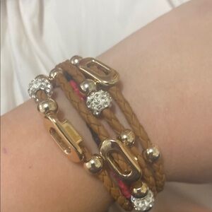 Braided Leather Bracelet with Gold Accents